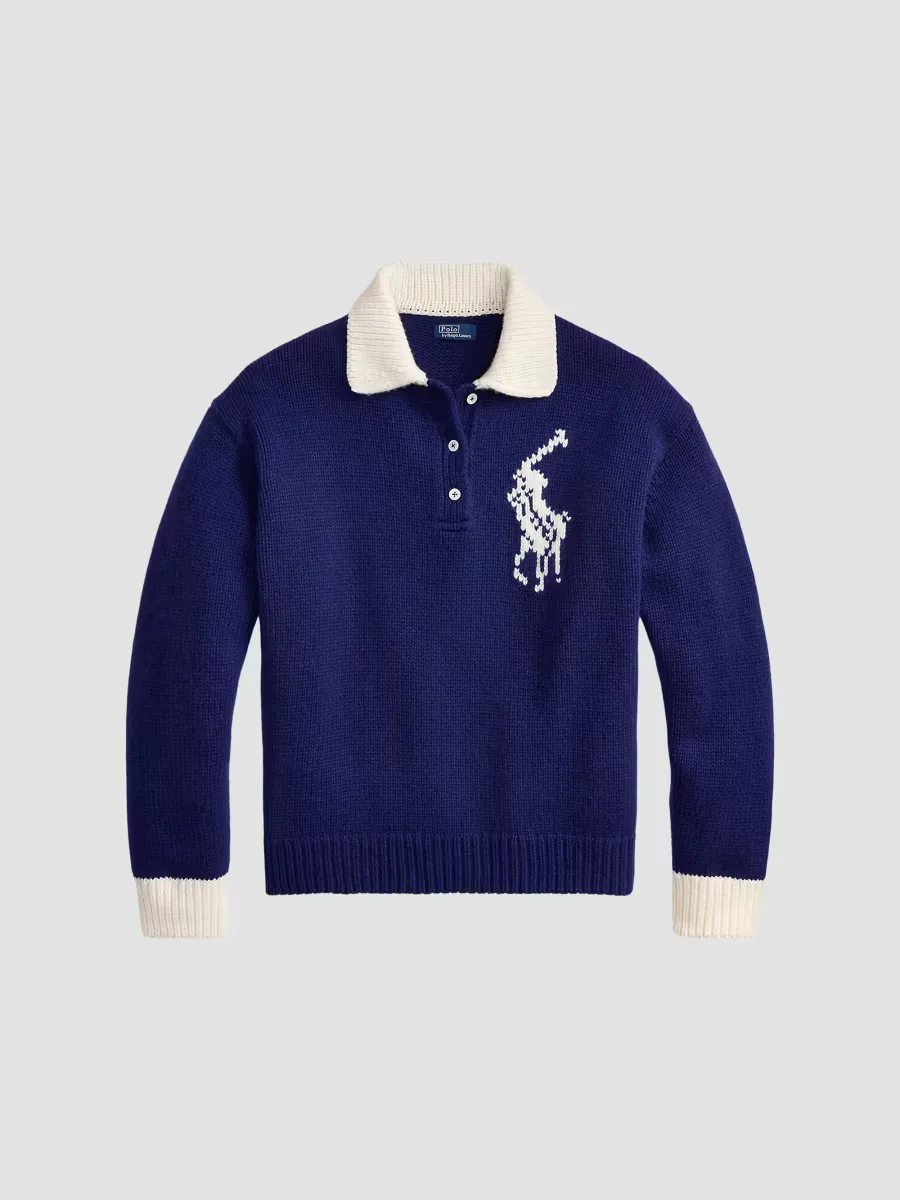 Logo Wool Knit Polo Sweater by Polo Ralph Lauren