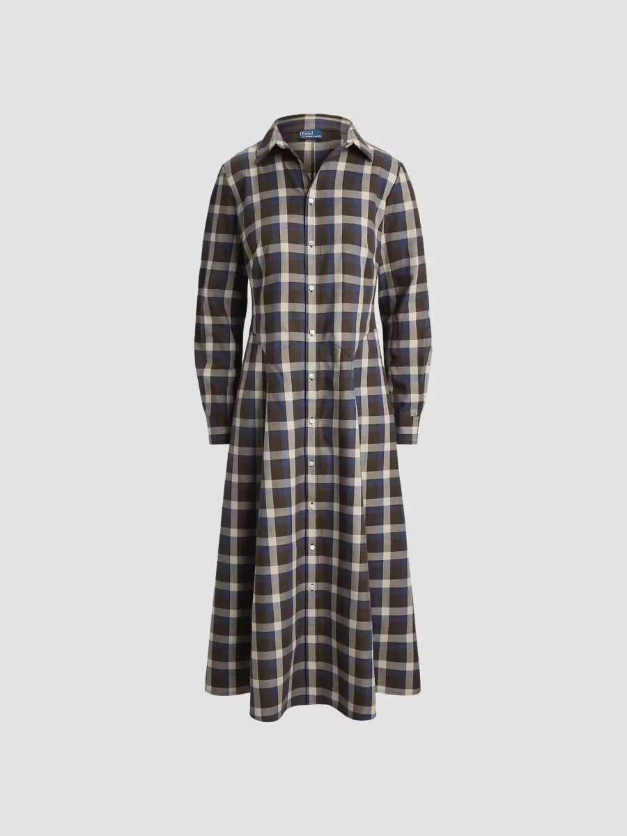 Plaid Cotton Twill A-Line Midi-Shirtdress by Polo Ralph Lauren