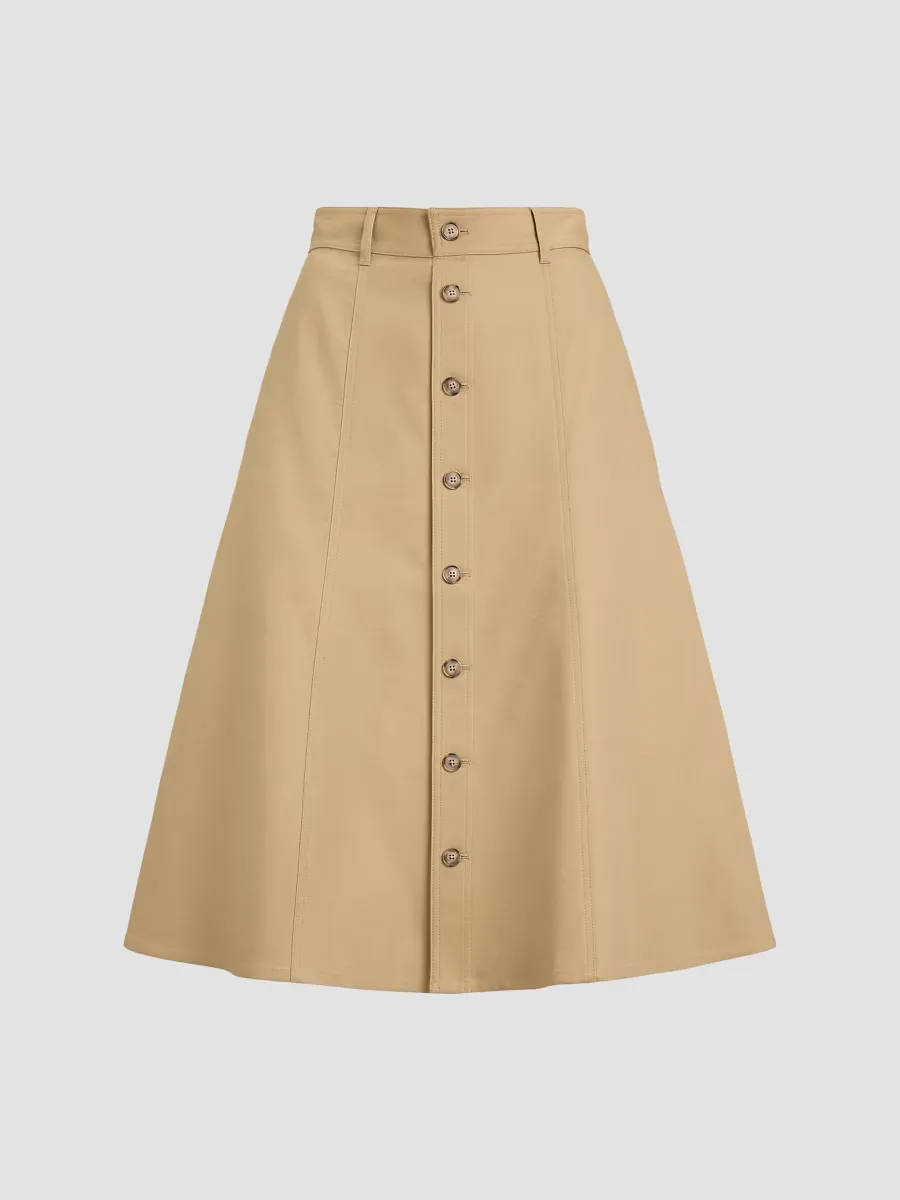 Cotton-Wool Twill A-Line Midi Skirt