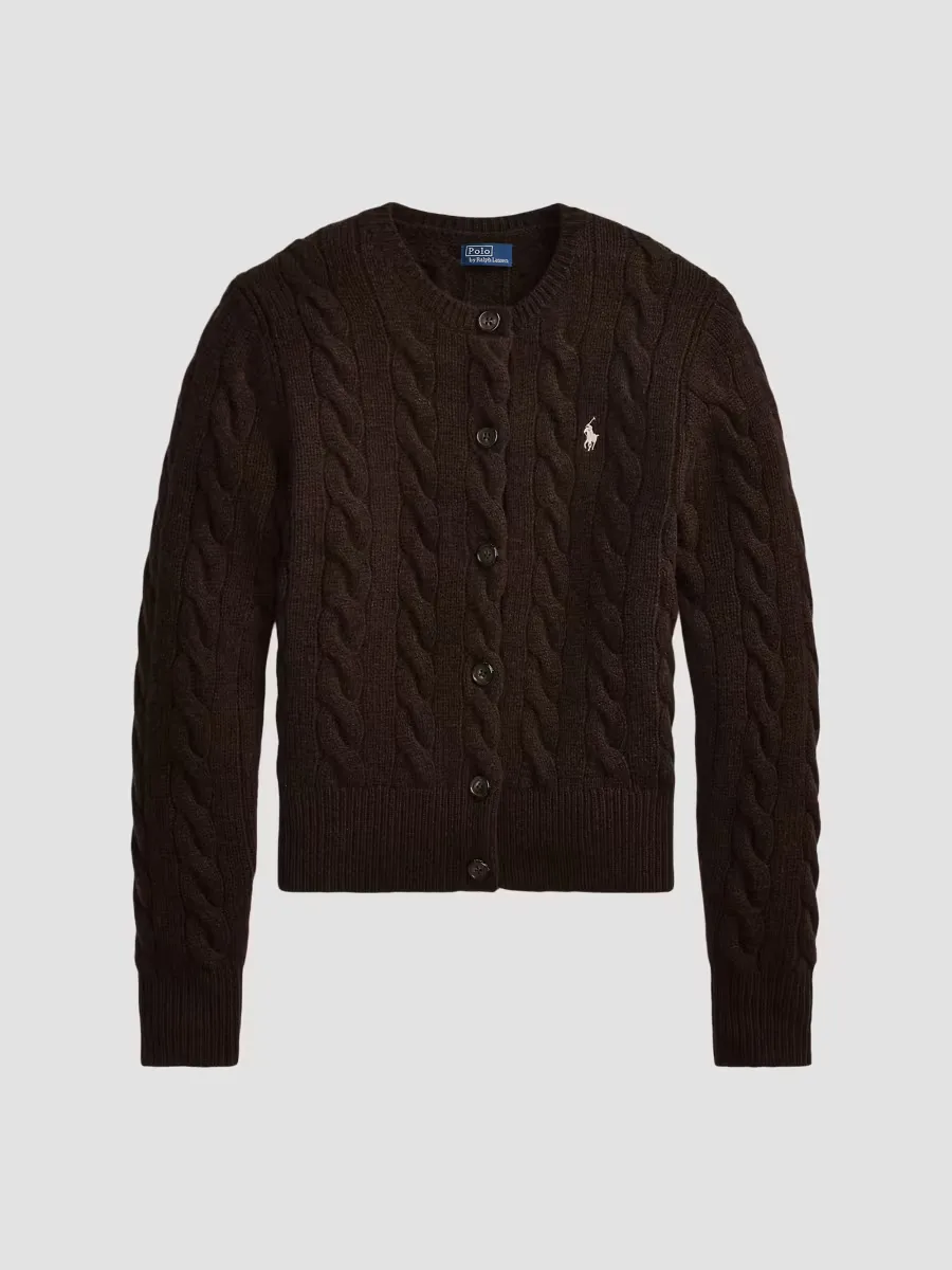 Wool-Cashmere Cable-Knit Crewneck Cardigan