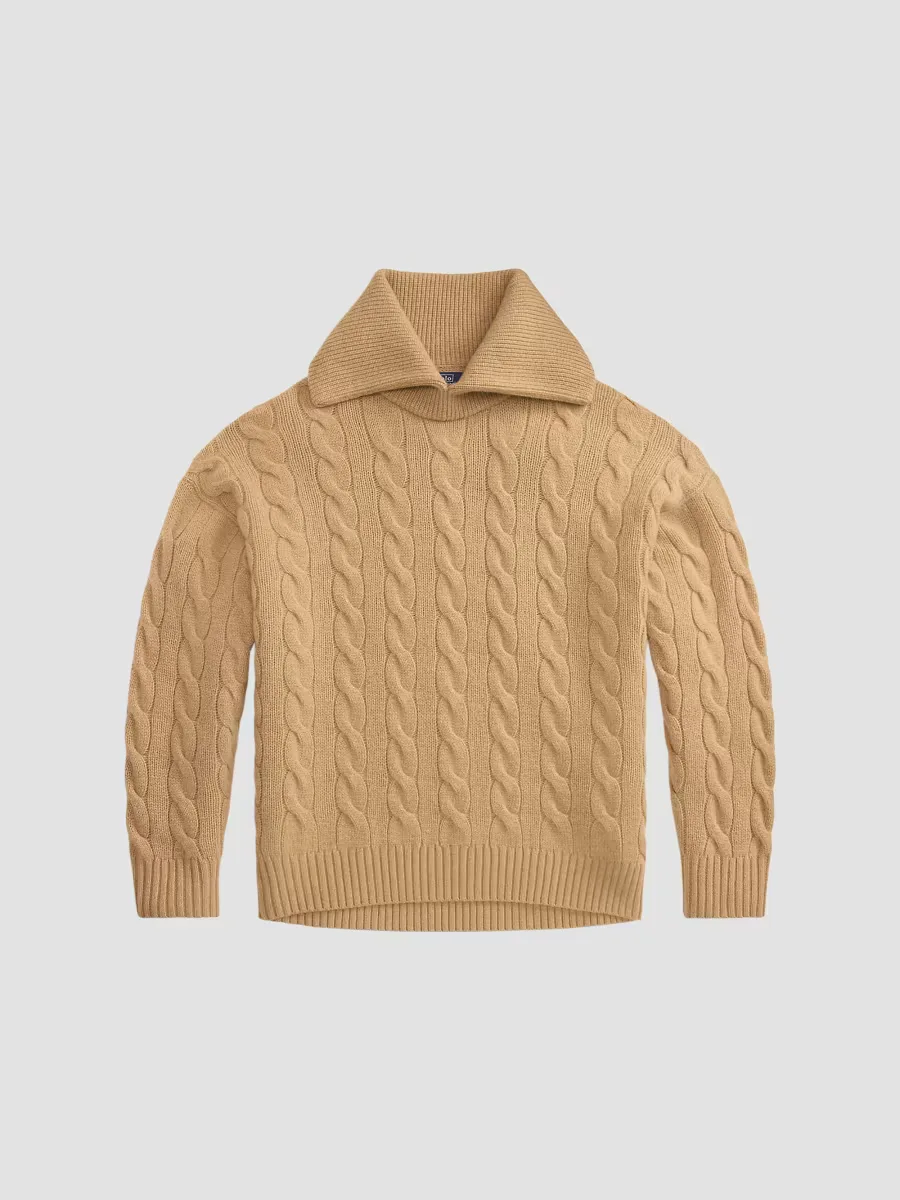 Wool-Cashmere Cable-Knit Spread Collar Sweater by Polo Ralph Lauren