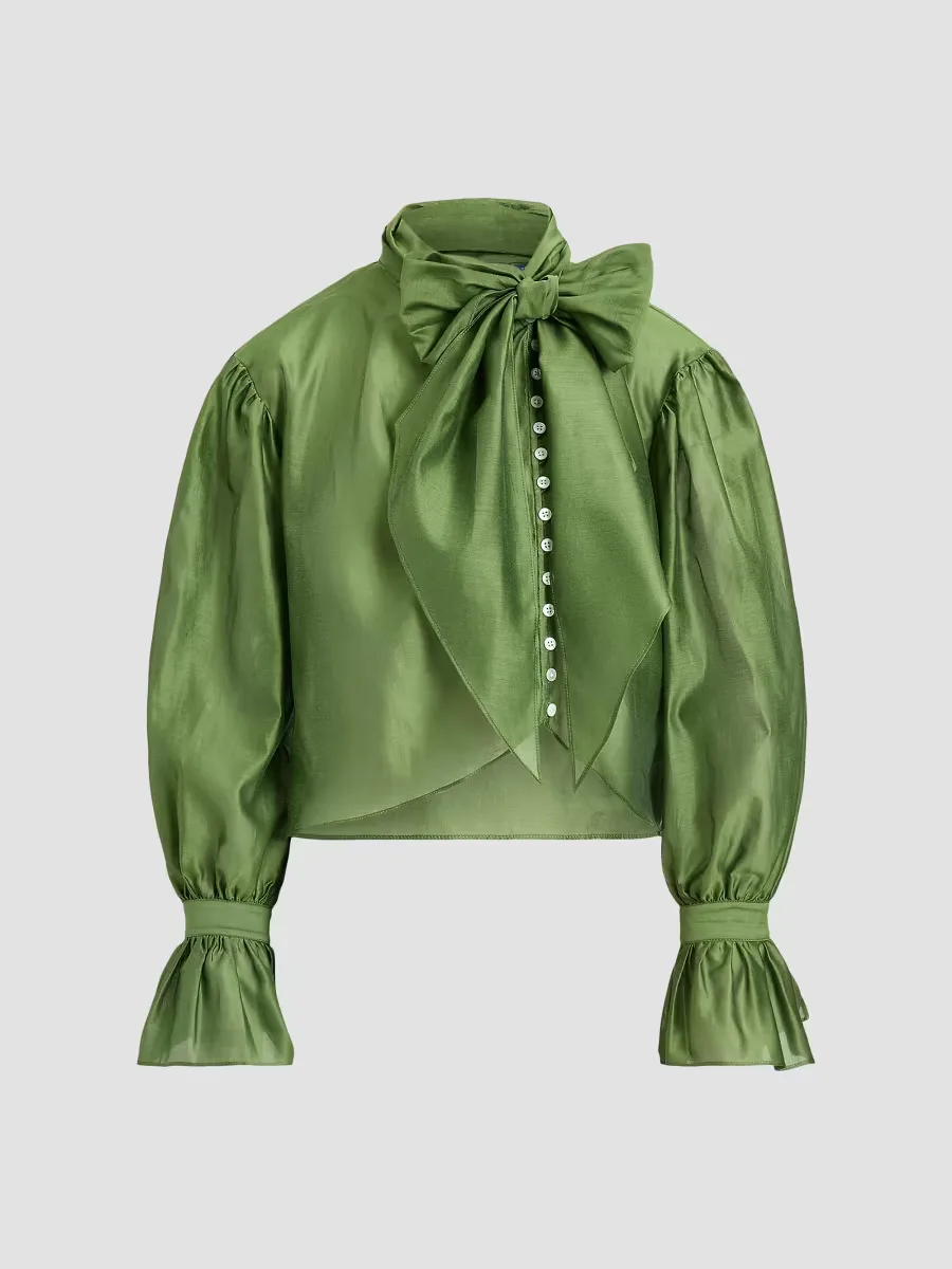 Tie-Bow Organdy Shirt by Polo Ralph Lauren
