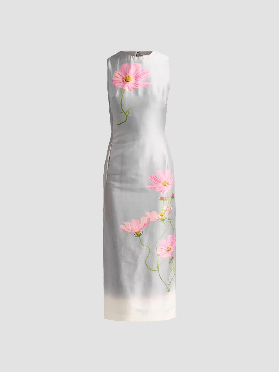 Floral Cotton-Blend Mikado Sheath Midi Dress by Oscar de la Renta