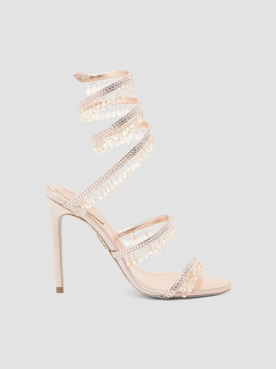 Chandelier 105MM Embellished Satin Wrap Sandals by Rene Caovilla