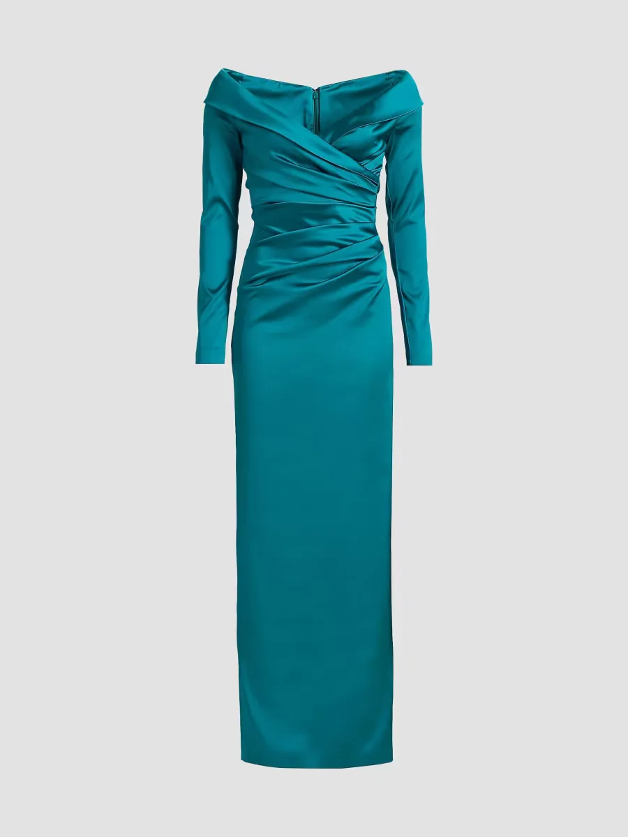 Satin Long-Sleeve Column Gown