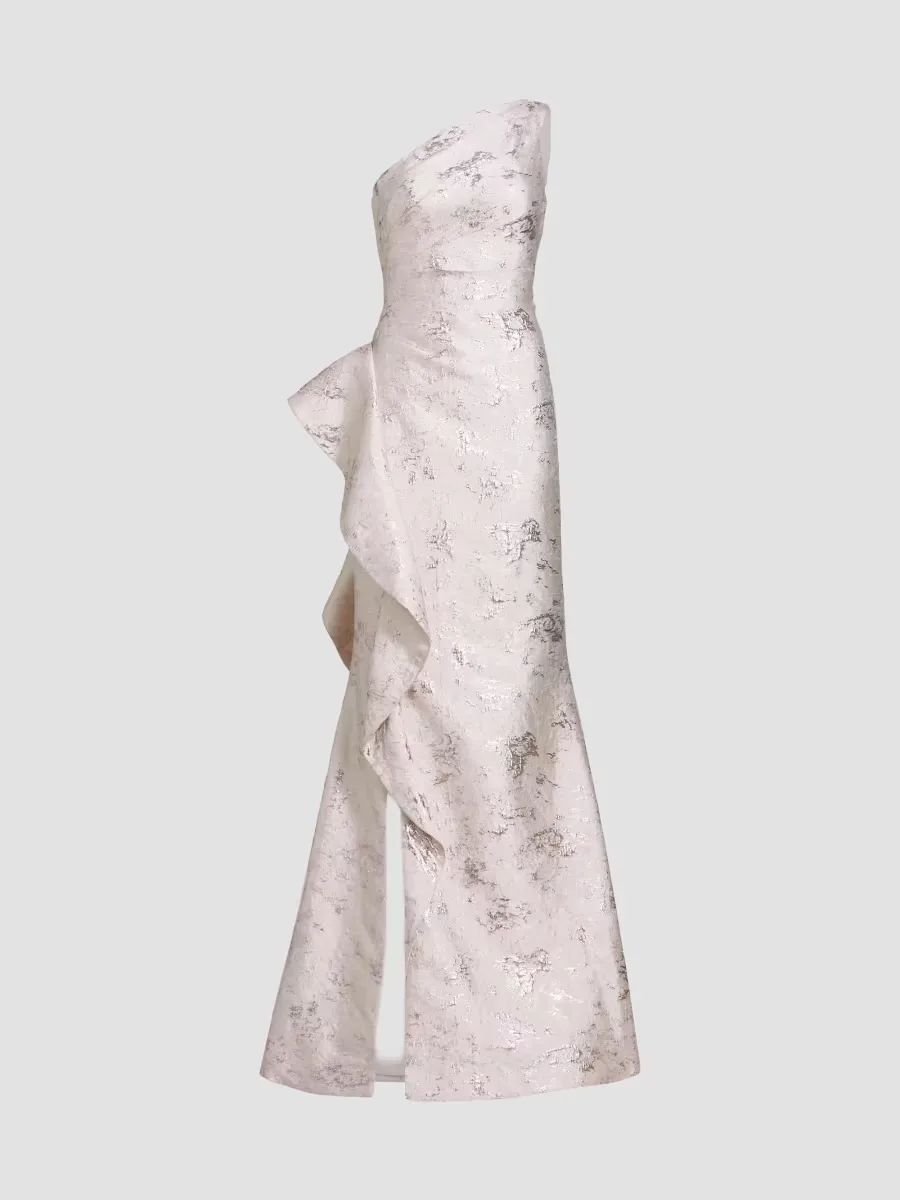 Jacquard One-Shoulder Gown