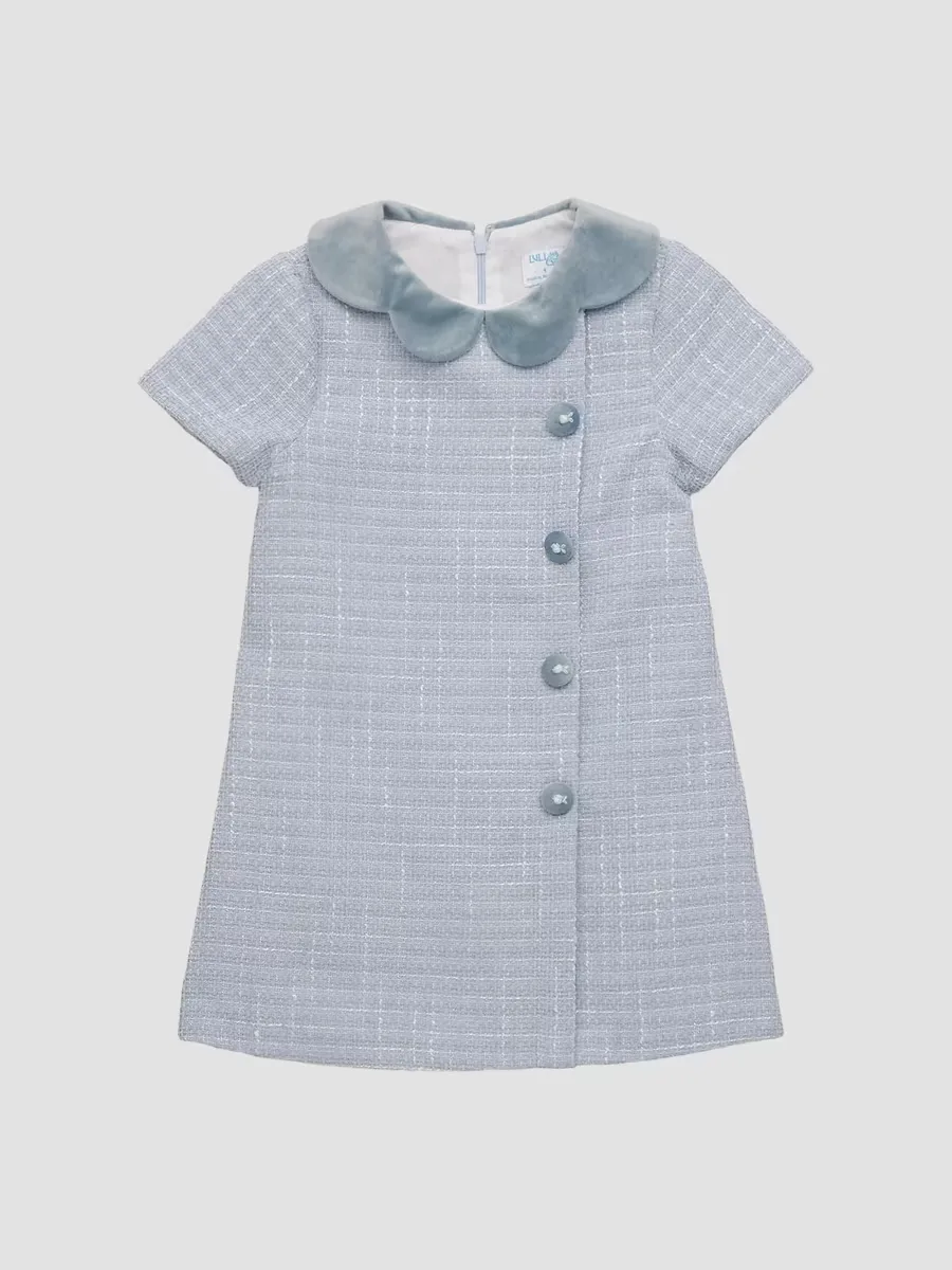 Velvet Scalloped-Collar Cotton Tweed Dress by Luli & Me