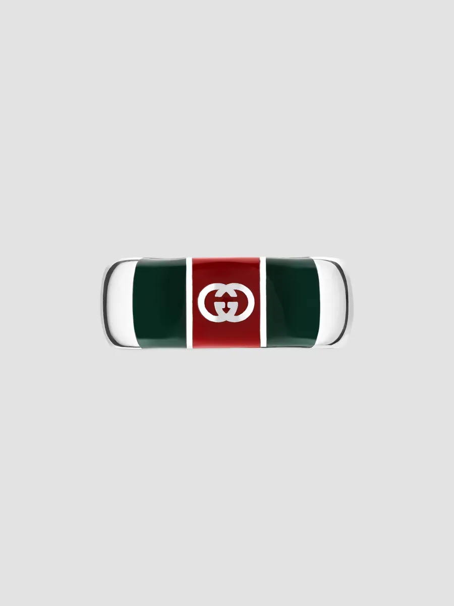 Web Sterling Silver & Enamel Wide Ring by Gucci