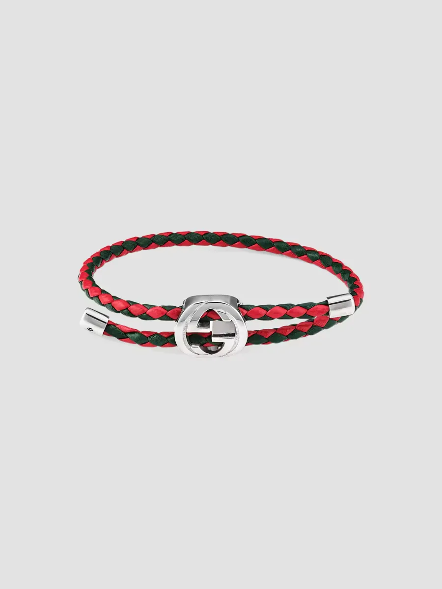 Interlocking G Sterling Silver & Braided Leather Bracelet by Gucci
