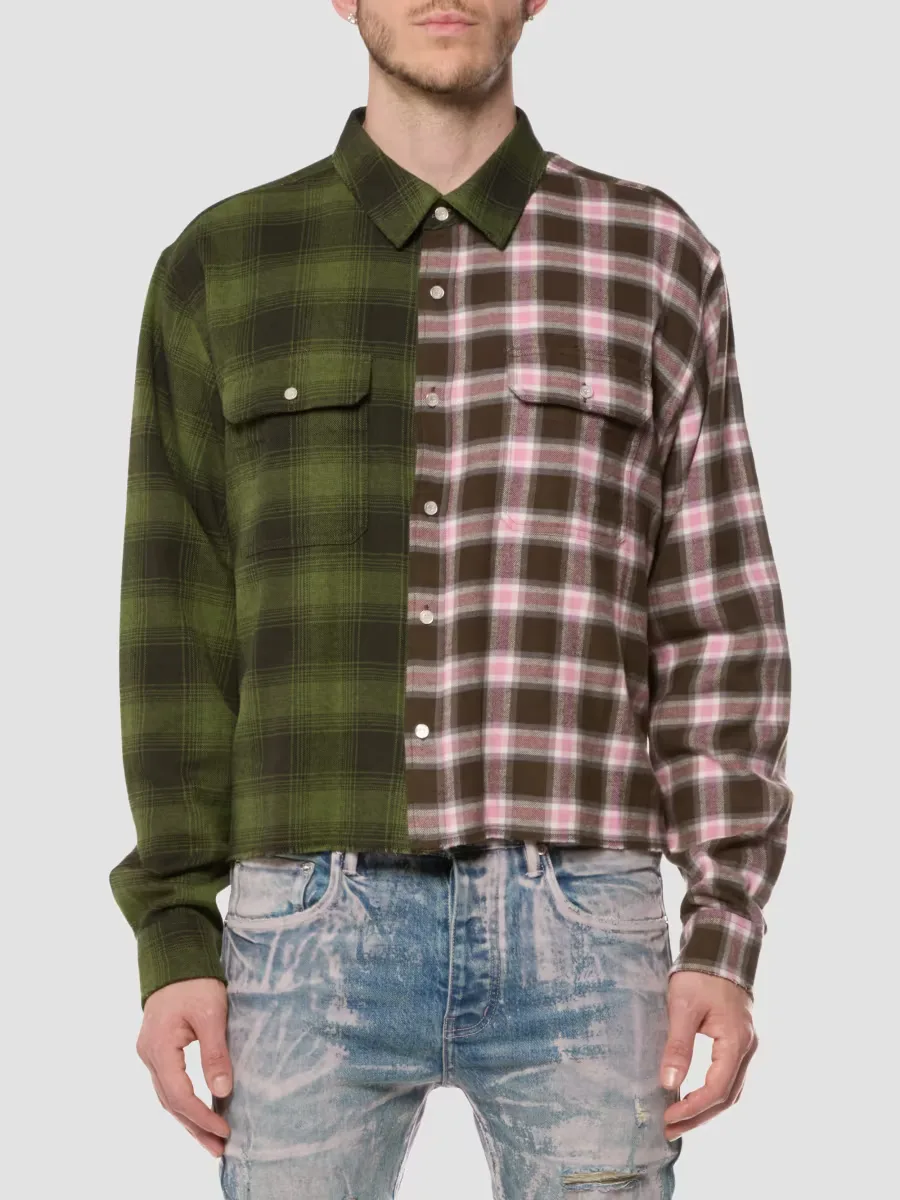 Plaid Spliced Cropped Shirt by Purple Brand