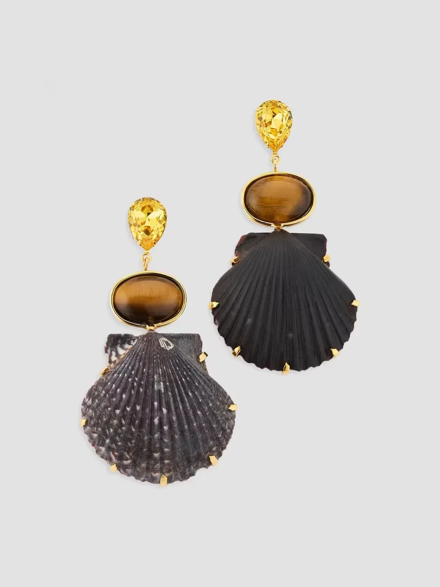 Augustine 18K-Gold-Plated & Mixed-Media Drop Earrings - Tiger Eye