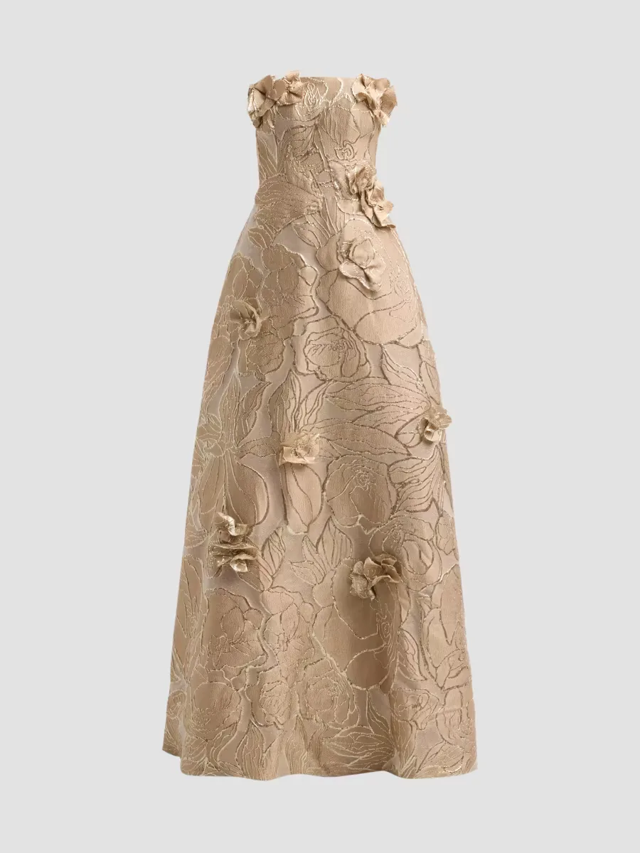 Floral Appliqu Jacquard Fit-&-Flare Gown