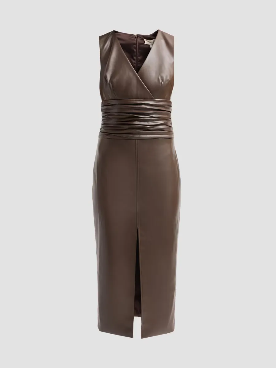 Fabiana V-Neck Ruched Midi Dress by Toccin