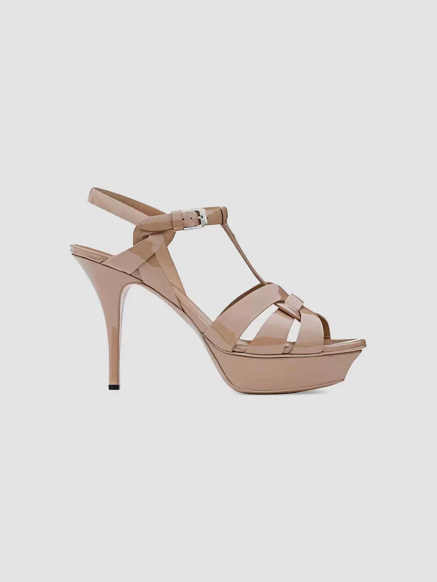 Tribute Platform Sandals in Patent Leather by Saint Laurent