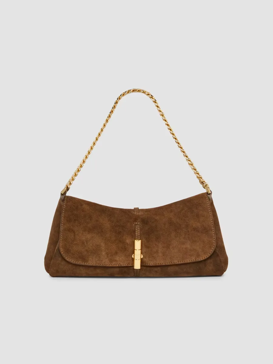 Metropolis Logo Suede Shoulder Bag