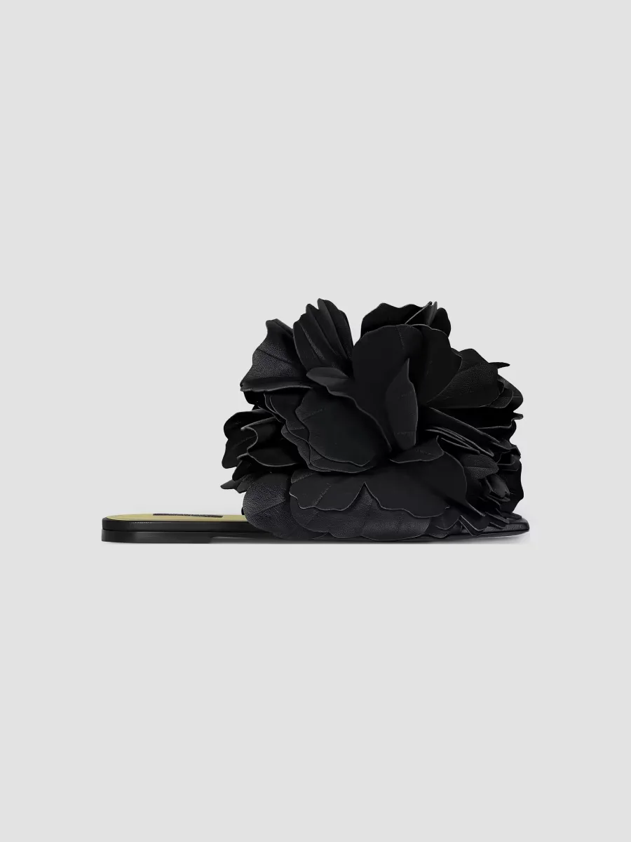 Boudoir Flat Mule Sandals in Leather with Petals by GIVENCHY