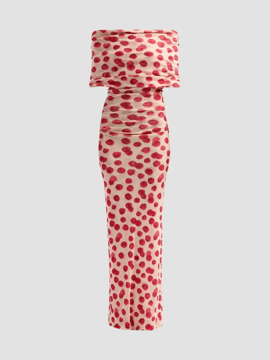 Raspberry-Print Mesh Off-The-Shoulder Maxi Dress by Stella McCartney