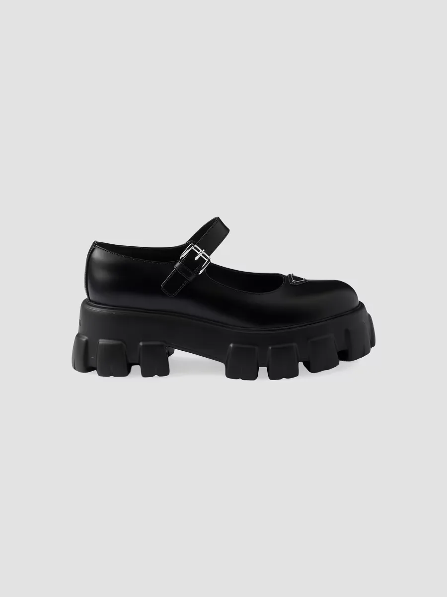 Brushed Leather Monolith Mary Janes by Prada