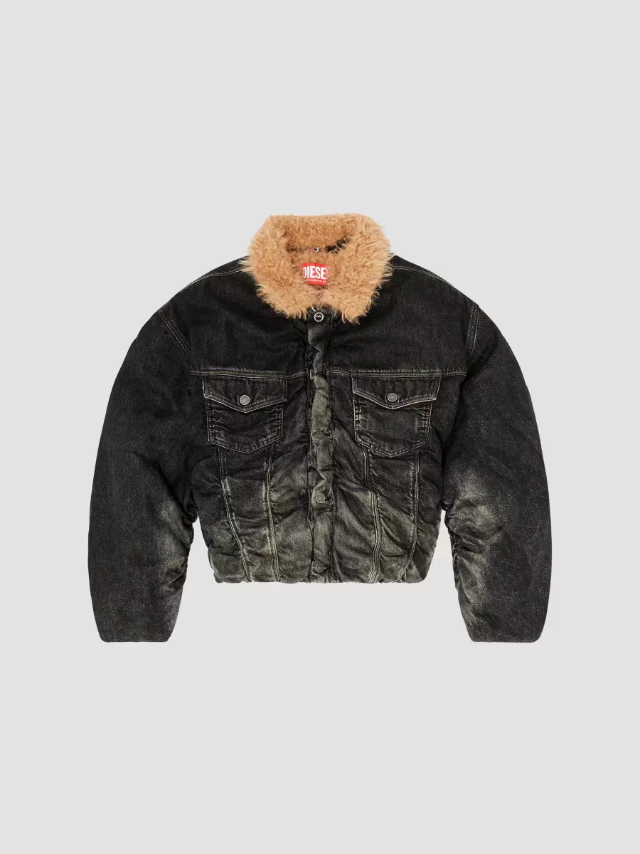 Curly Faux-Fur Collar Denim Jacket by Diesel