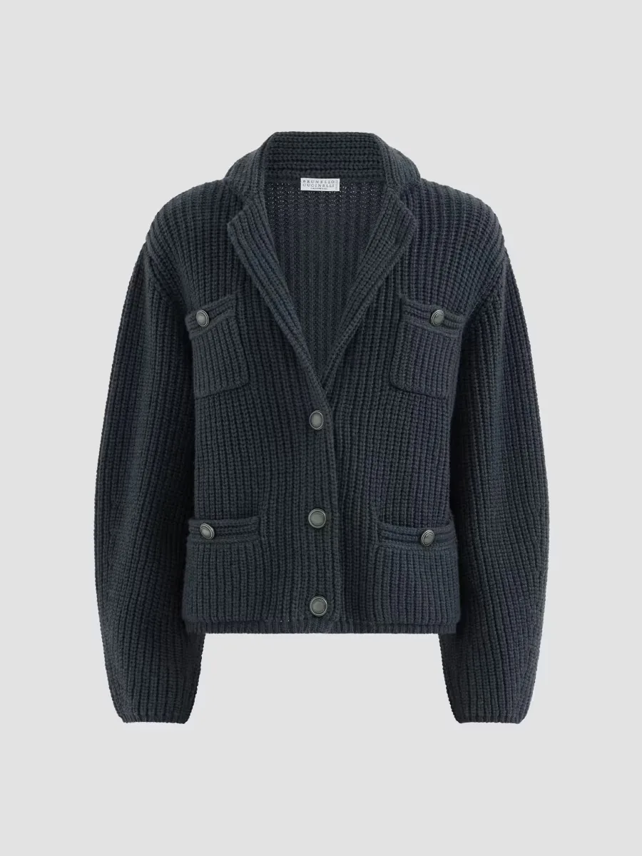 Cashmere Feather Yarn English Rib Cardigan by Brunello Cucinelli