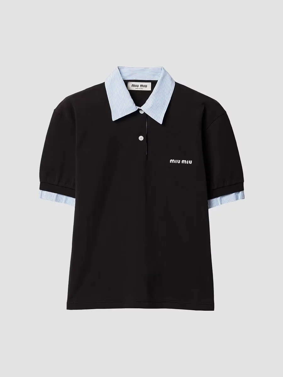 Cotton Piqu Polo Shirt by Miu Miu