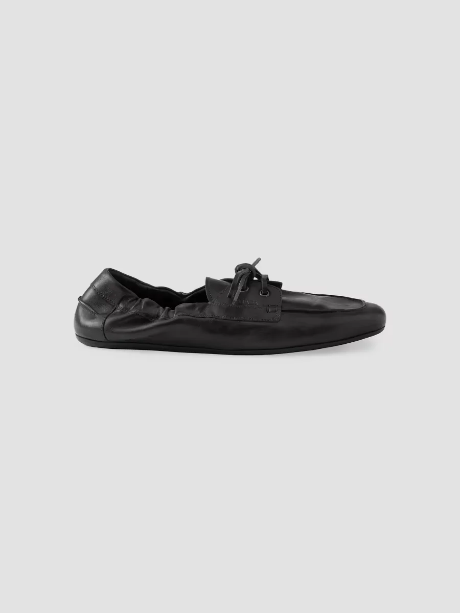 Shuffle Antiqued Leather Laced Shoes by Prada