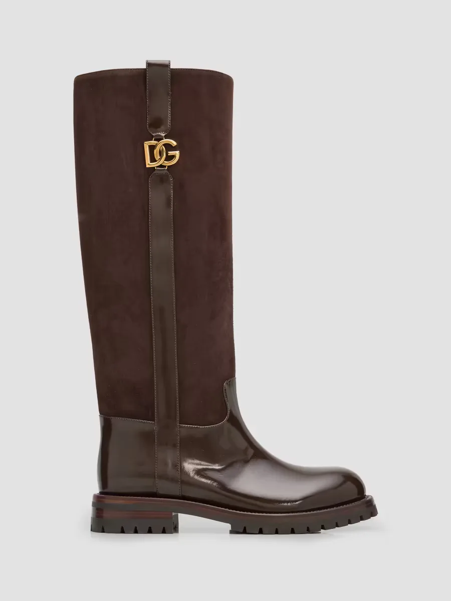 Velata Suede & Leather Riding Boots by Dolce & Gabbana