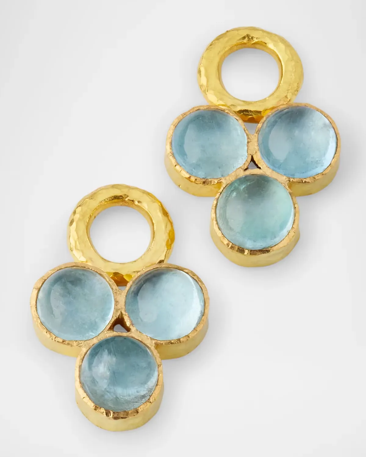 19K Yellow Gold Cabochon 5mm Aquamarine Triad Earring Pendants by Elizabeth Locke