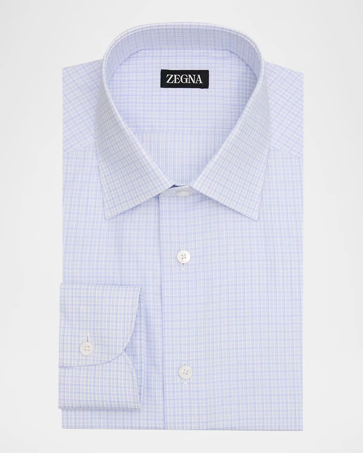 Pure Cotton Micro-Plaid Dress Shirt by ZEGNA