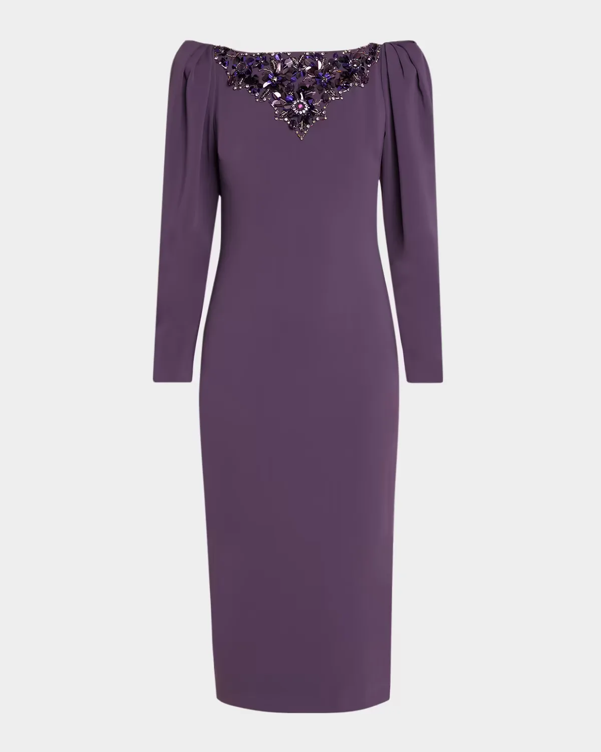 Beaded-Yoke Midi Sheath Dress by Badgley Mischka