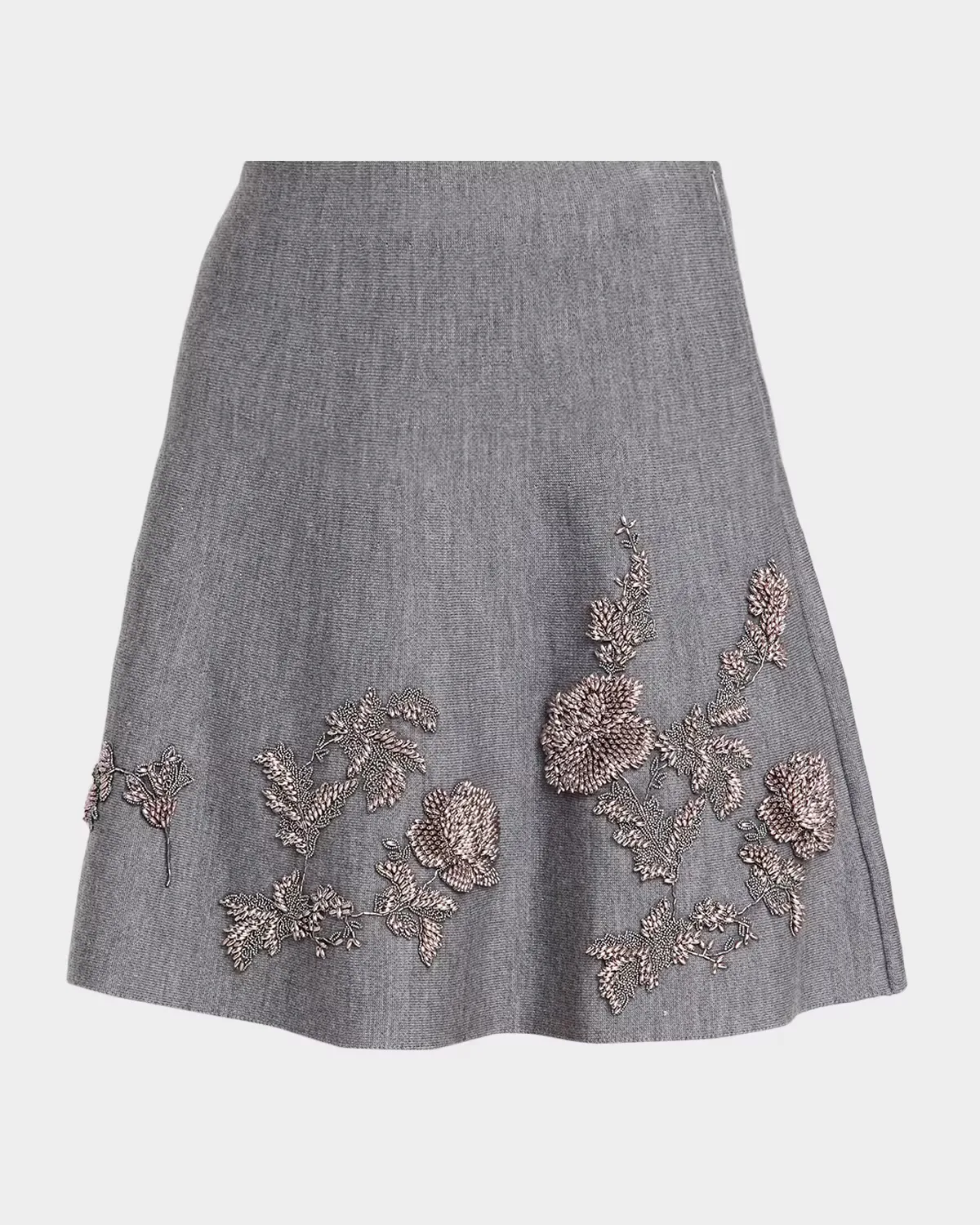 Floral Bead Embroidered Wool Knit Mini Skirt by Oscar de la Renta