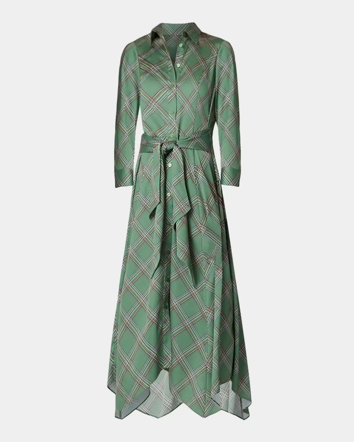 Laine Plaid Charmeuse Midi Shirtdress by Shoshanna
