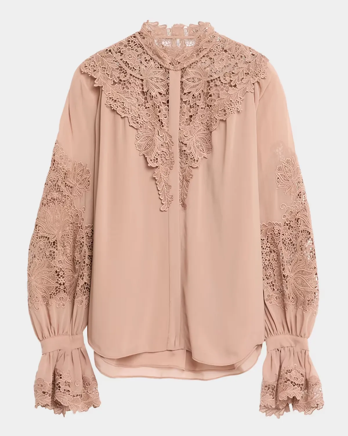 West Lace-Inset Ruffle Blouse