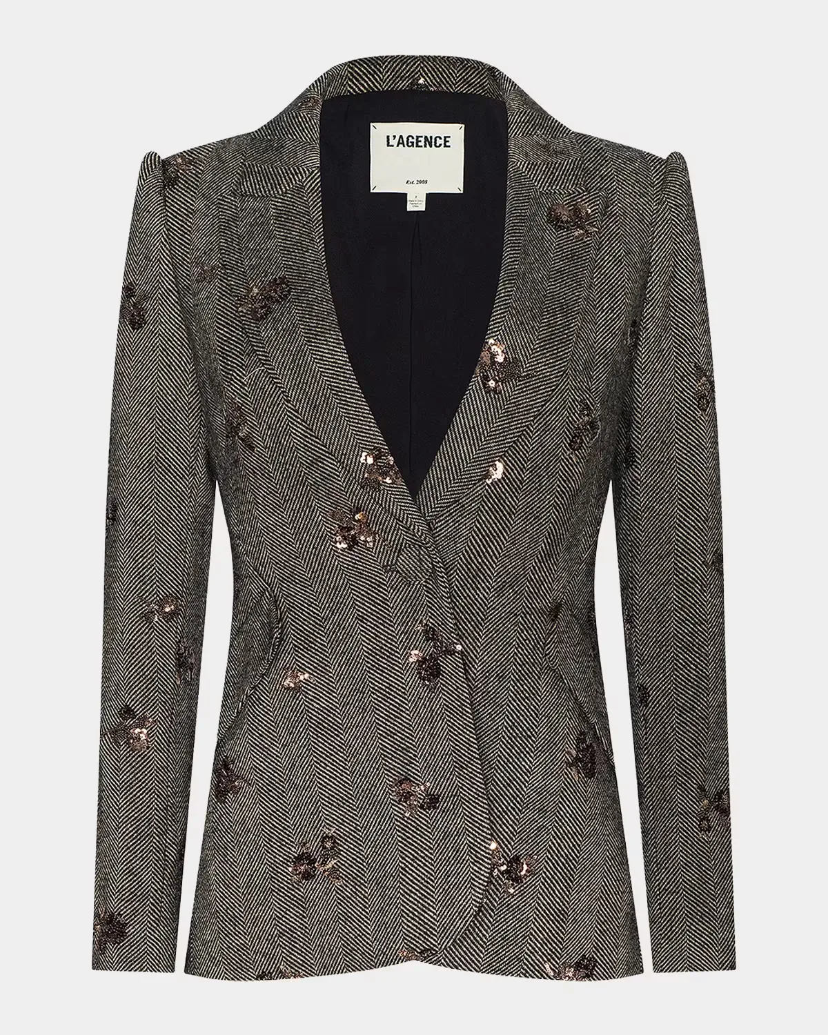 Chamberlain Sequin-Embellished Herringbone Blazer by L & apos;AGENCE