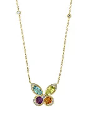 Effy 1/6 ct. t.w. Diamond, Amethyst, Blue Topaz, Citrine, Peridot Necklace in 14k Yellow Gold, 16 In by Effy