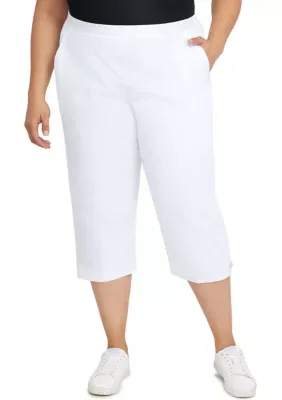 Classic Twill Buttoned Hem Capri Pants