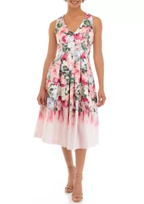 Sleeveless Floral Printed Jacquard Fit and Flare Dress by Gabby Skye Occasion