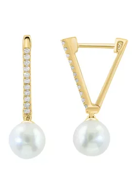 14K Yellow Gold Diamond, Freshwater Pearl Earrings by Effy