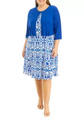 3/4 Sleeve Printed Fit and Flare Dress with Jacket by Julian Taylor
