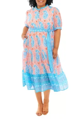 Elbow Sleeve Midi Shirtdress by Crown & Ivy