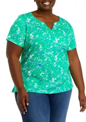 Short Sleeve V-Neck Printed Top by Kim Rogers