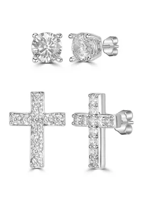 Fine Plated Cross Stud Earring Set by Belk Silverworks