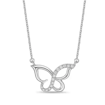 Round Diamond Butterfly Pendant Necklace 18 In by Gemminded