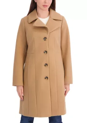 Melton Single Breasted Notch Collar Peacoat by Anne Klein