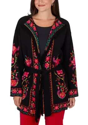 Floral Jacquard Belted Cardigan by Ruby Rd