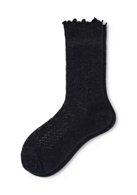 Metallic Pointelle Lettuce Edge Anklet Socks by HUE