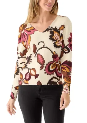 Long Sleeve V-Neck Printed Sweater
