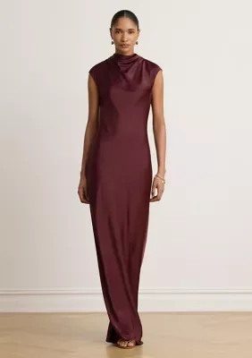 Lauren Ralph Lauren Satin Charmeuse Mock Neck Cap-Sleeve Gown by Ralph Lauren