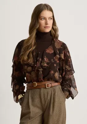 Lauren Ralph Lauren Floral Ruffle-Trim Chiffon V-Neck Blouse by Ralph Lauren