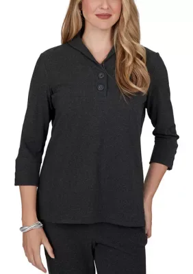 Buttoned Collar V-Neck Luxe Rib Top by Ruby Rd